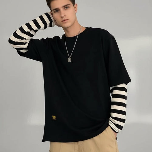 Striped Colour-Block Patch Sweatshirt