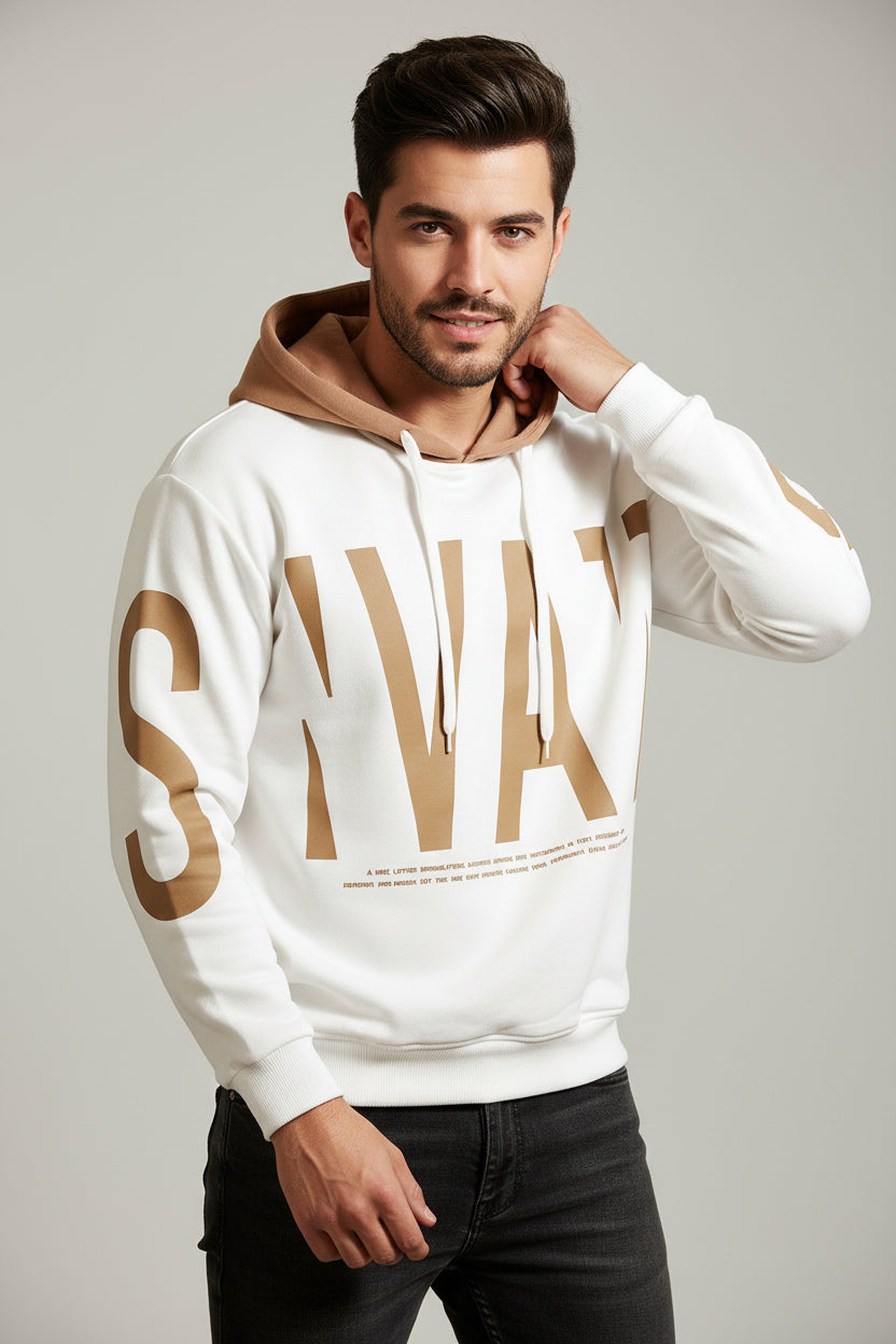 Printed Lapel Pullover Hoodie