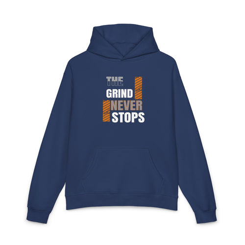 Navy blue hoodie with motivational text design on a white background