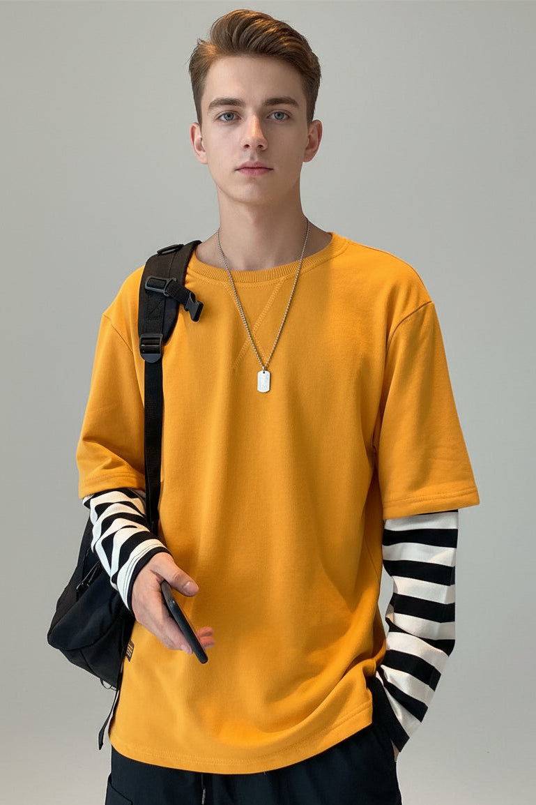 Striped Colour-Block Patch Sweatshirt