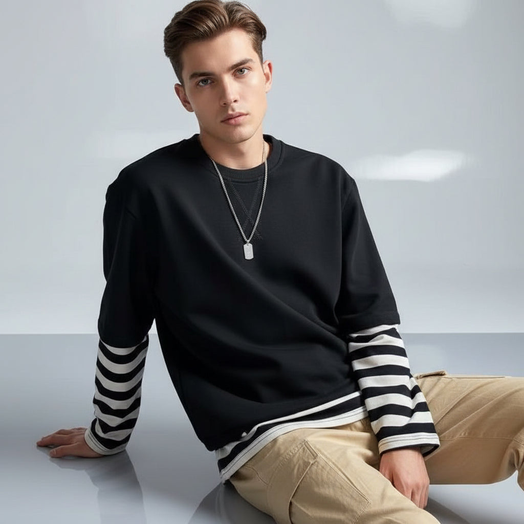 Striped Colour-Block Patch Sweatshirt