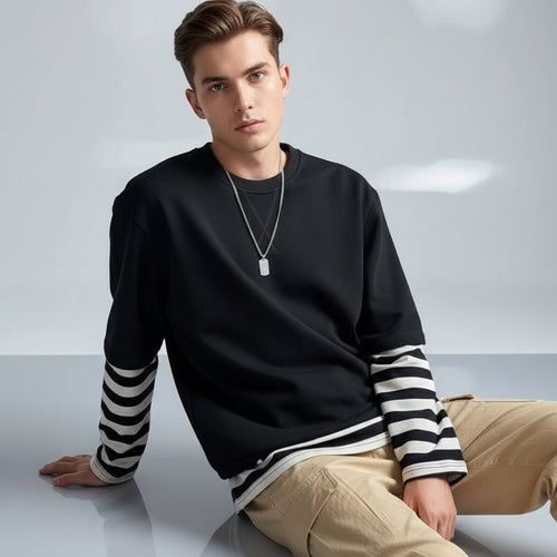 Striped Colour-Block Patch Sweatshirt