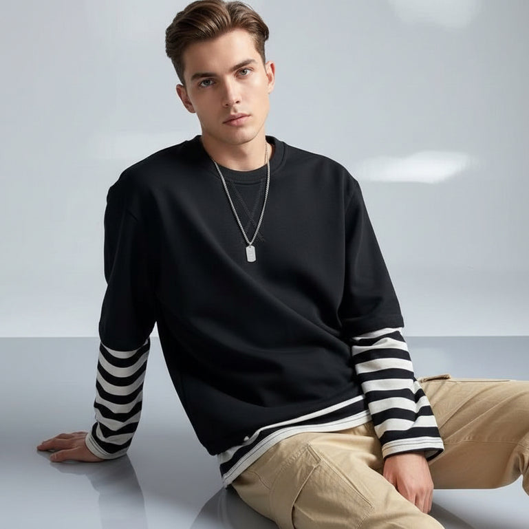Striped Colour-Block Patch Sweatshirt