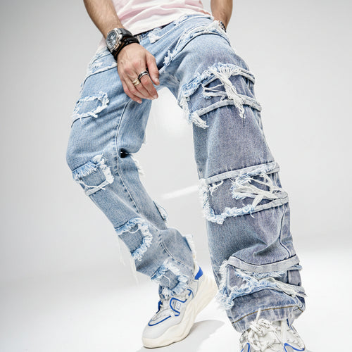 Men's Straight-Fit Patched Jeans
