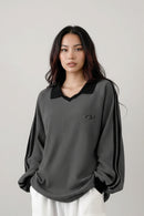 Striped Polo Collar Sweatshirt