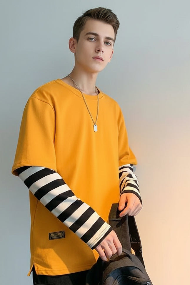 Striped Colour-Block Patch Sweatshirt
