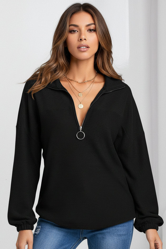 Zip V-Neck Streetwear Sweatshirt