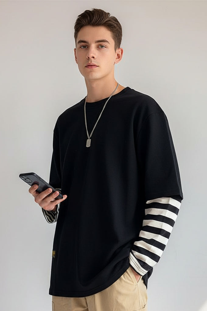 Striped Colour-Block Patch Sweatshirt