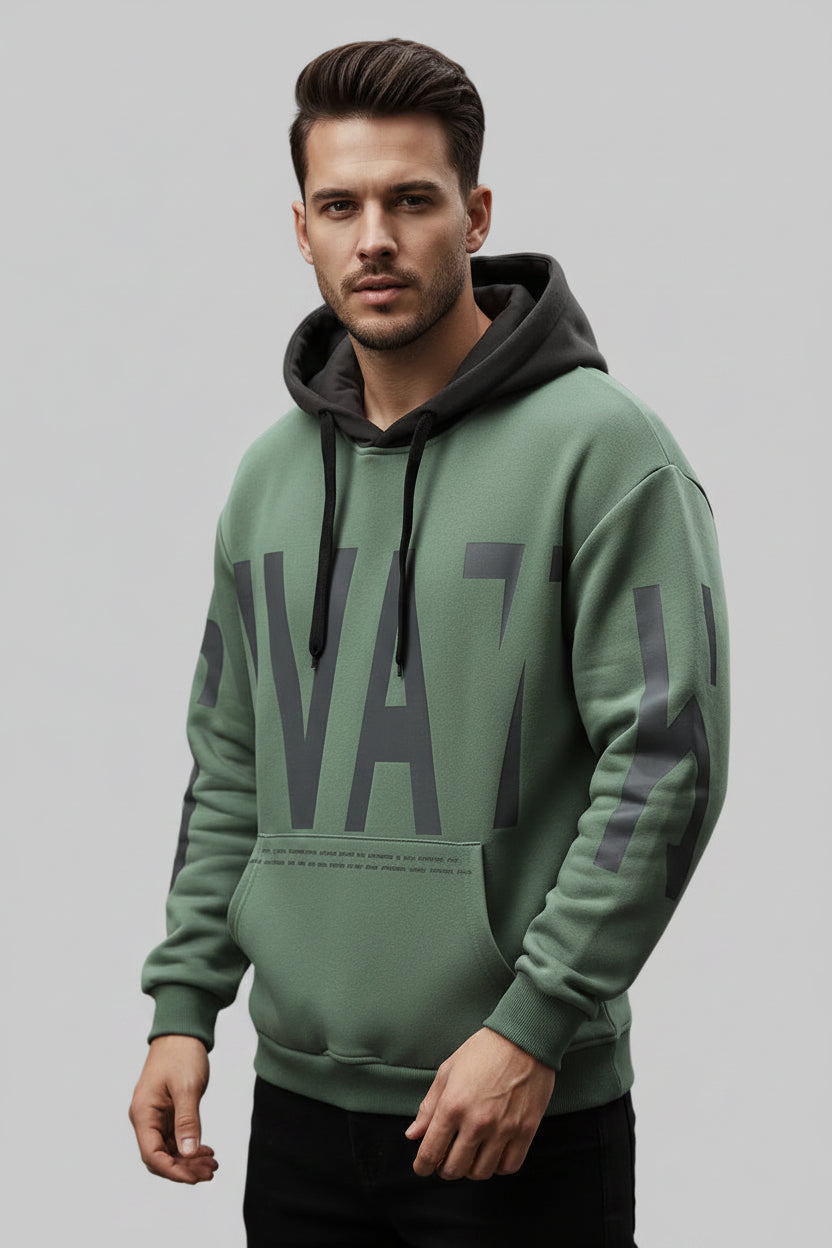 Printed Lapel Pullover Hoodie