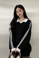 Striped Polo Collar Sweatshirt