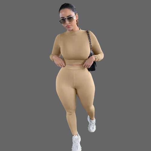 Woman in a beige outfit
