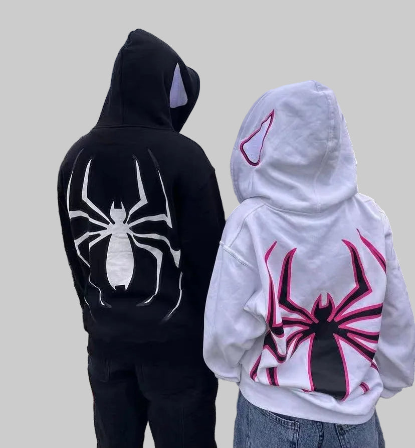 Urban Web Zip Hoodie – Oversized Y2K Streetwear