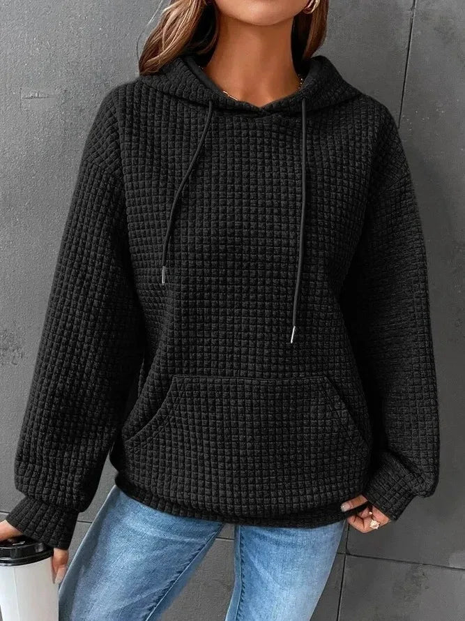 Women's Waffle Knit Hoodie | Lightweight Loose Fit Pullover Sweatshirt