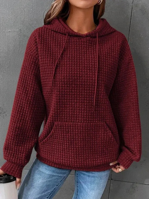 Women's Waffle Knit Hoodie | Lightweight Loose Fit Pullover Sweatshirt