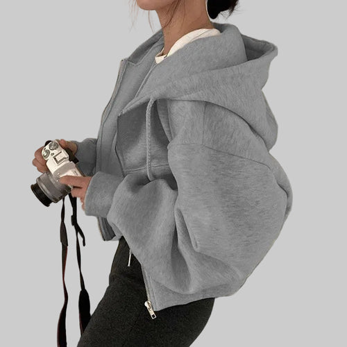Zip Crop Hoodie – Minimal Y2K Streetwear
