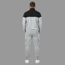 Gray and black tracksuit with jogger pants on a white background