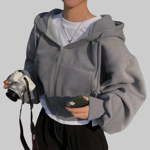 Zip Crop Hoodie – Minimal Y2K Streetwear