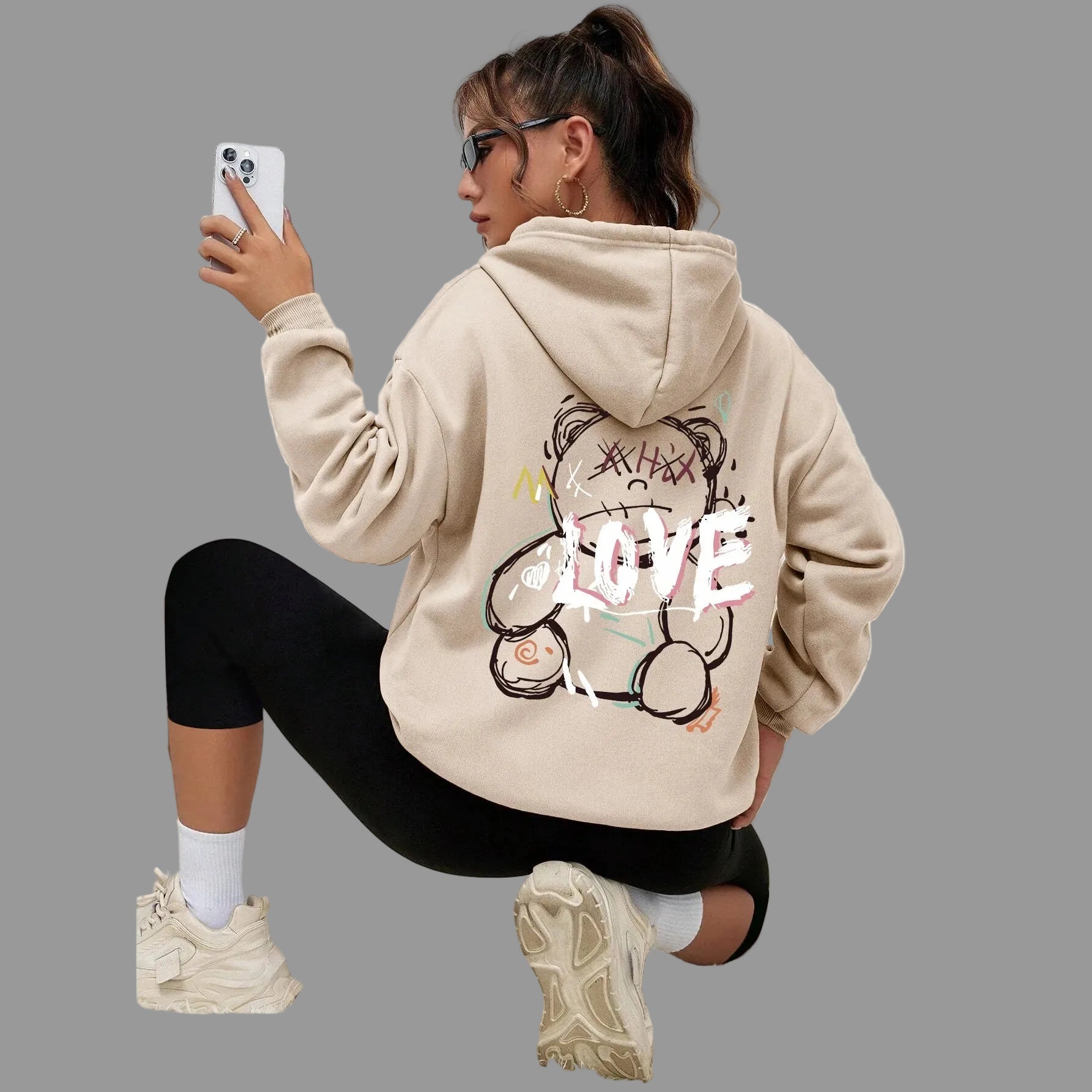 Graffiti Bear Print Hoodie
