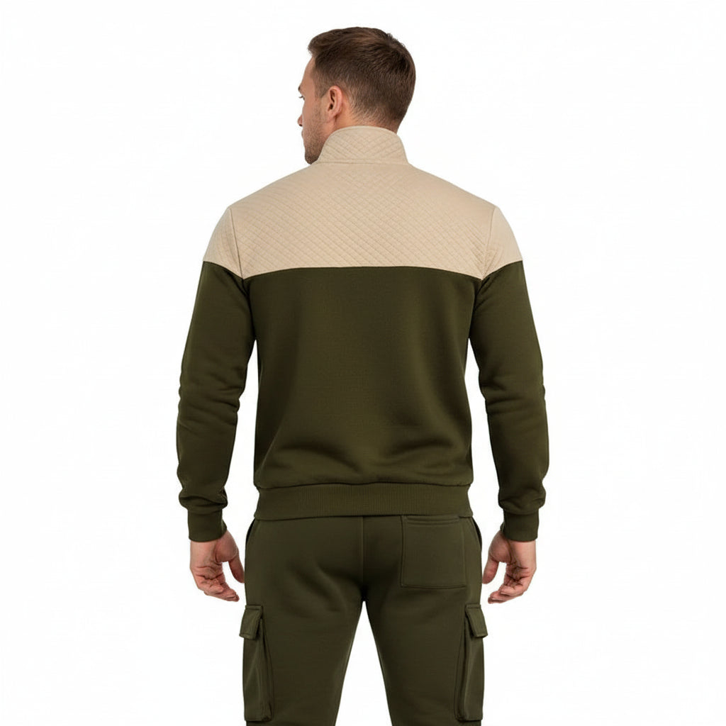 Green jacket and pants set on a white background