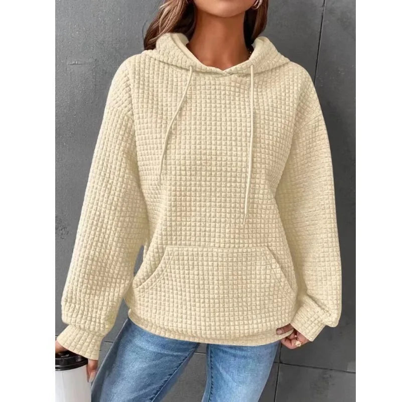 Women's Waffle Knit Hoodie | Lightweight Loose Fit Pullover Sweatshirt