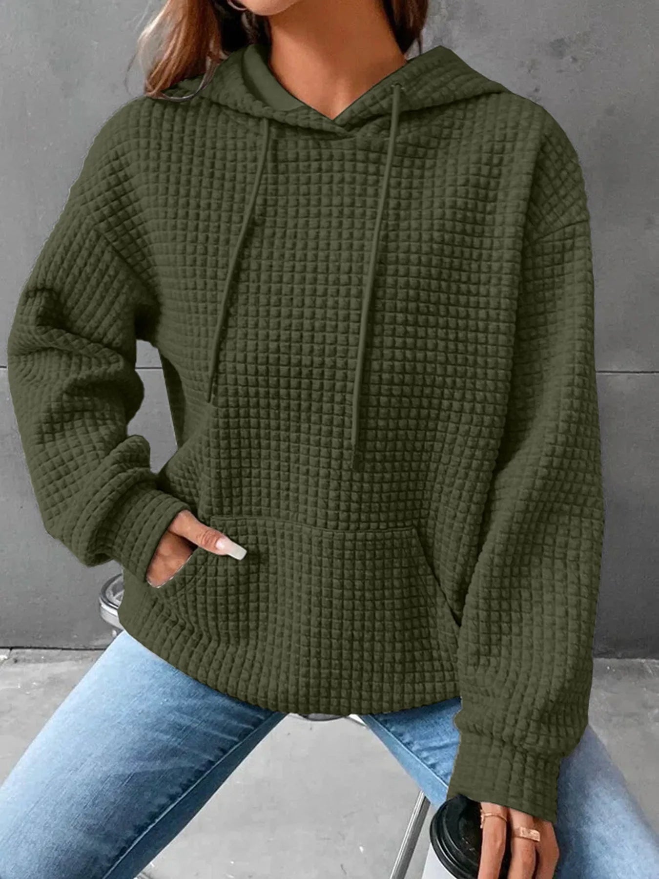 Women's Waffle Knit Hoodie | Lightweight Loose Fit Pullover Sweatshirt