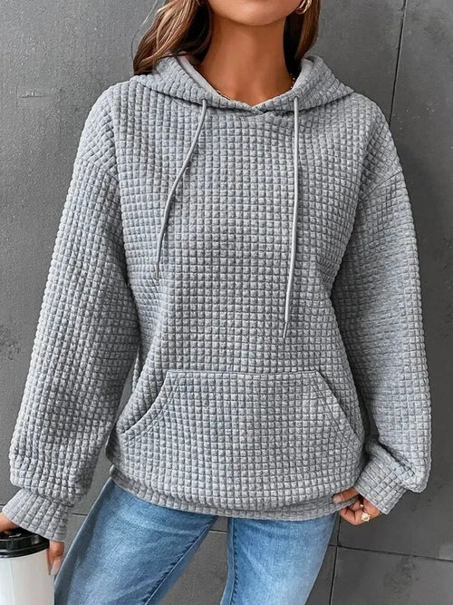 Women's Waffle Knit Hoodie | Lightweight Loose Fit Pullover Sweatshirt