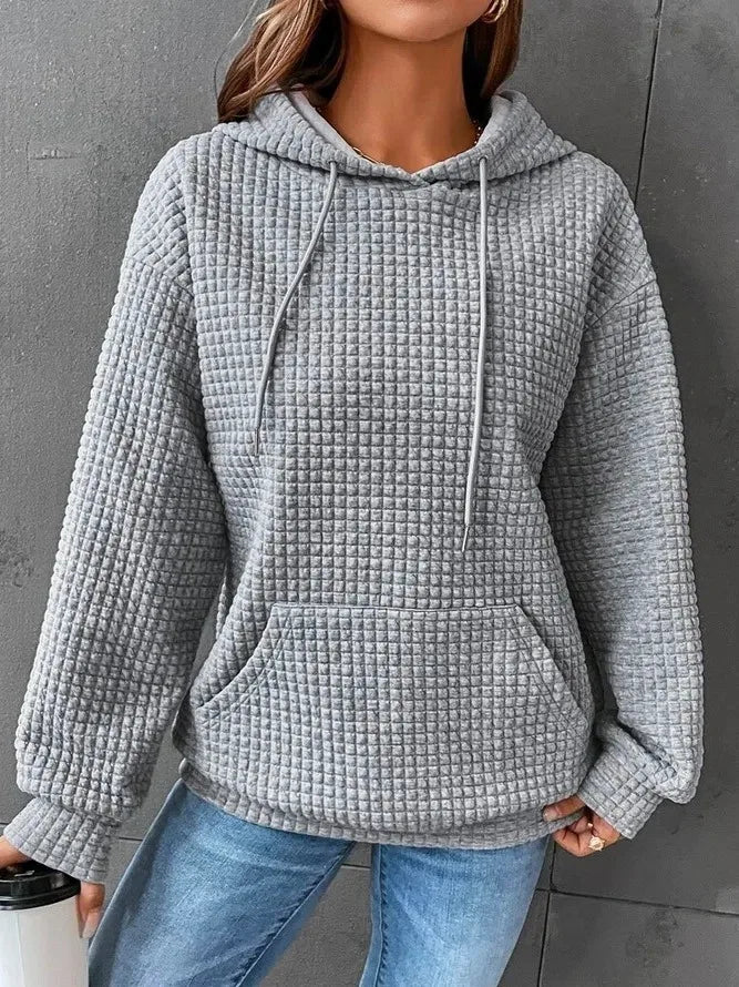 Women's Waffle Knit Hoodie | Lightweight Loose Fit Pullover Sweatshirt