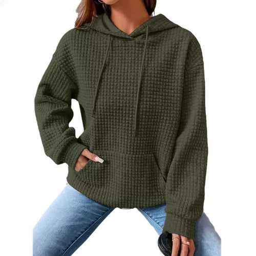 Women's Waffle Knit Hoodie | Lightweight Loose Fit Pullover Sweatshirt
