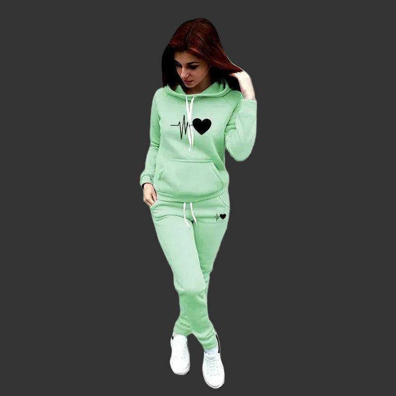 Women's Heart Print Tracksuit Set