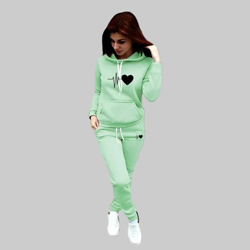 Women's Heart Print Tracksuit Set