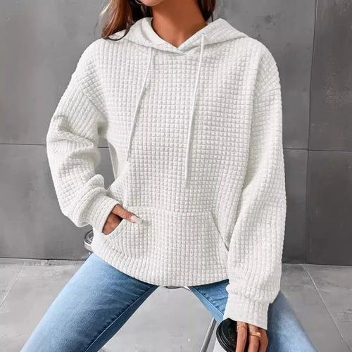 Women's Waffle Knit Hoodie | Lightweight Loose Fit Pullover Sweatshirt