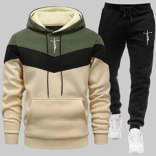 Men’s Tricolor Casual Tracksuit Set – Autumn/Winter Hoodie & Elastic Waist Sweatpants | Comfortable Daily Sportswear