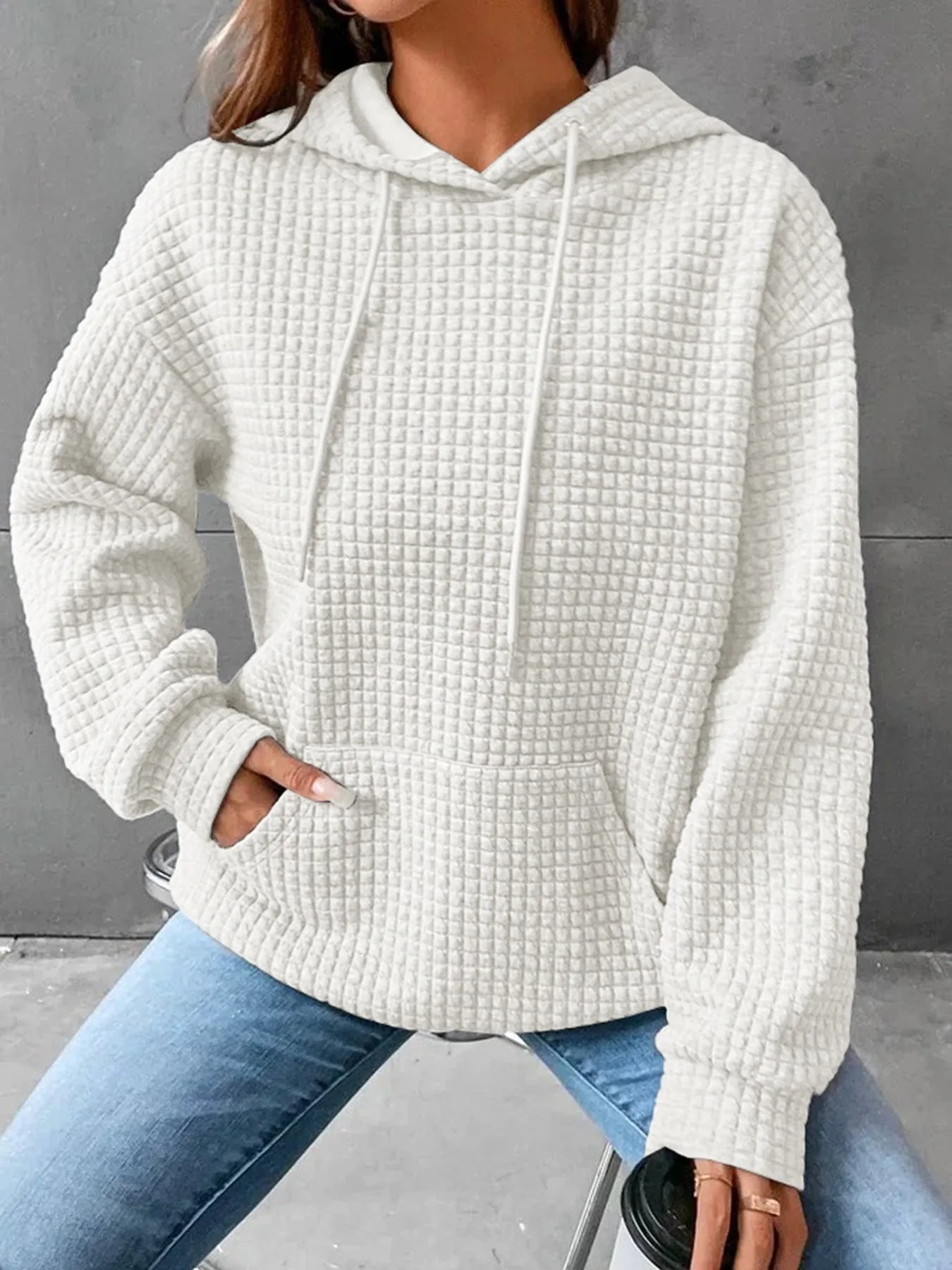 Women's Waffle Knit Hoodie | Lightweight Loose Fit Pullover Sweatshirt