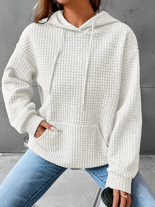 Women's Waffle Knit Hoodie | Lightweight Loose Fit Pullover Sweatshirt