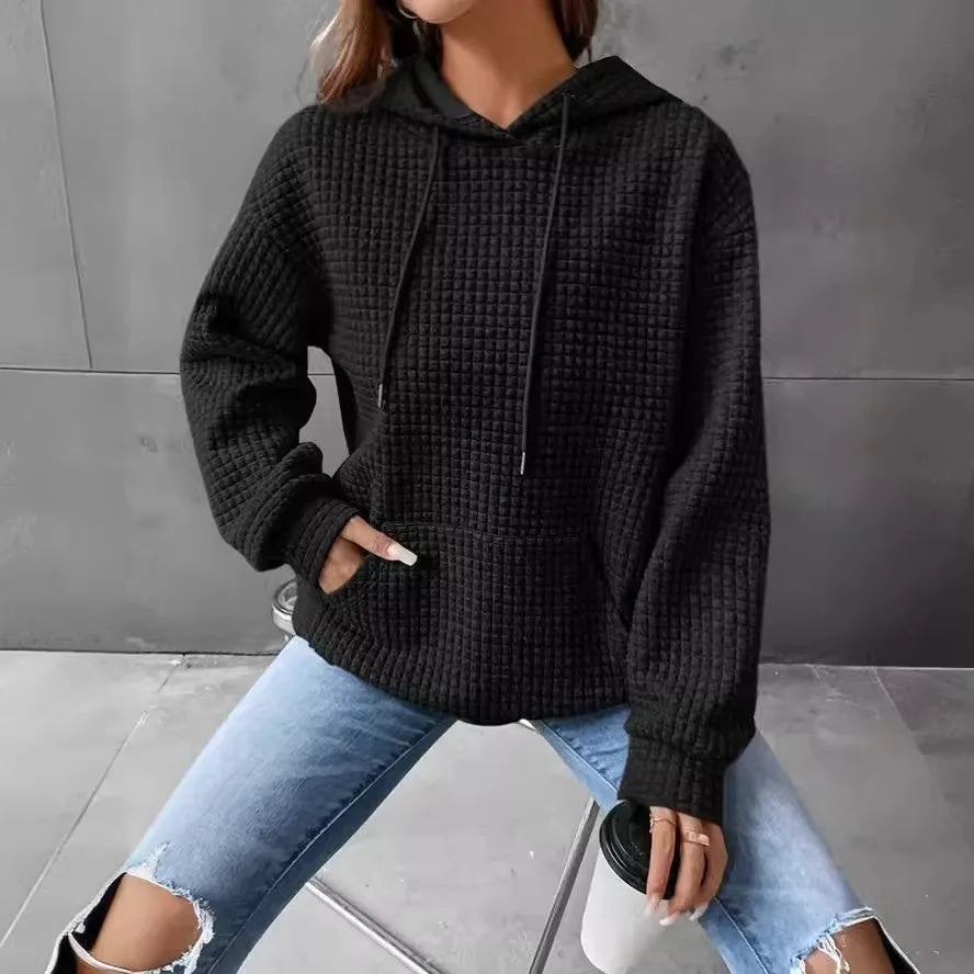 Women's Waffle Knit Hoodie | Lightweight Loose Fit Pullover Sweatshirt