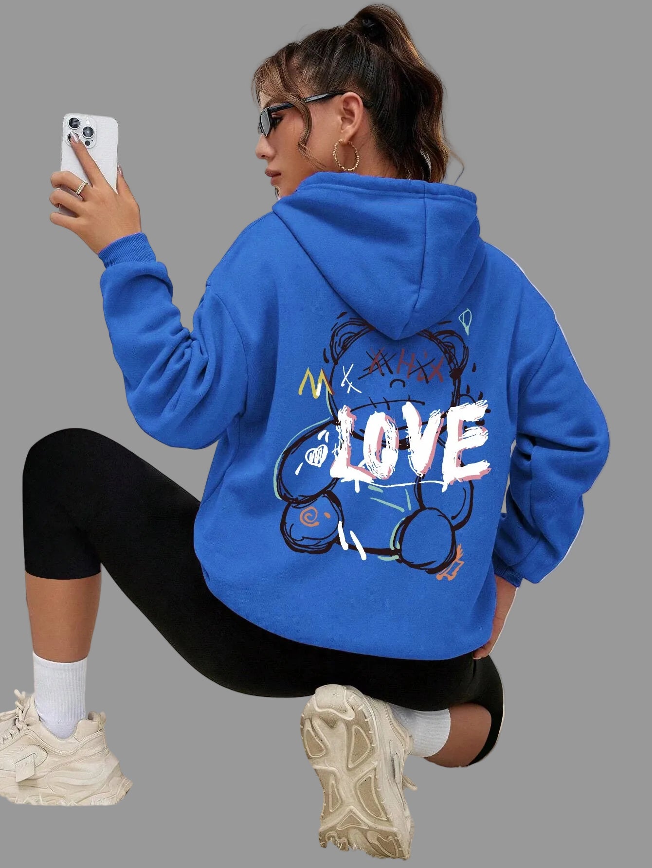 Graffiti Bear Print Hoodie