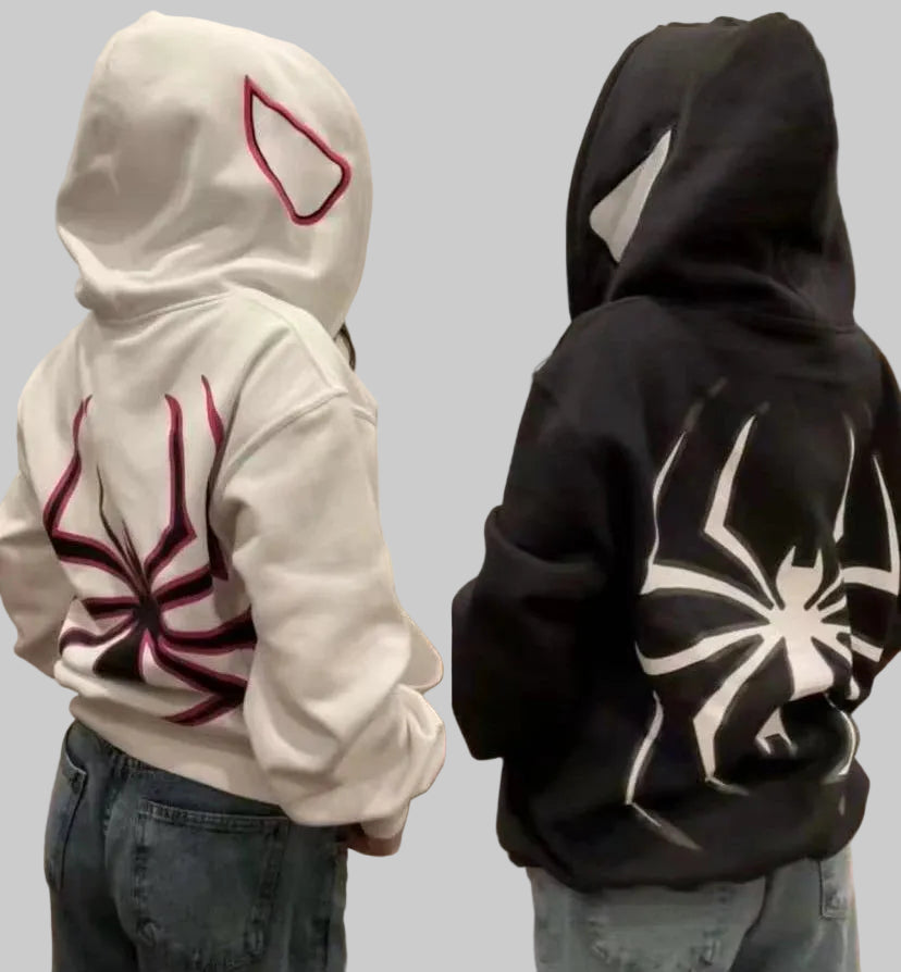 Urban Web Zip Hoodie – Oversized Y2K Streetwear