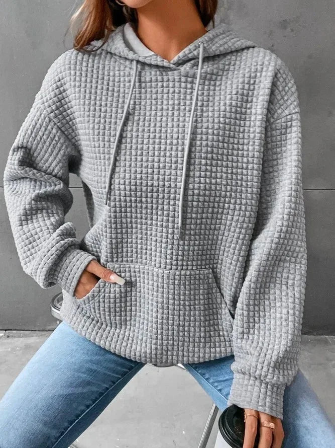 Women's Waffle Knit Hoodie | Lightweight Loose Fit Pullover Sweatshirt