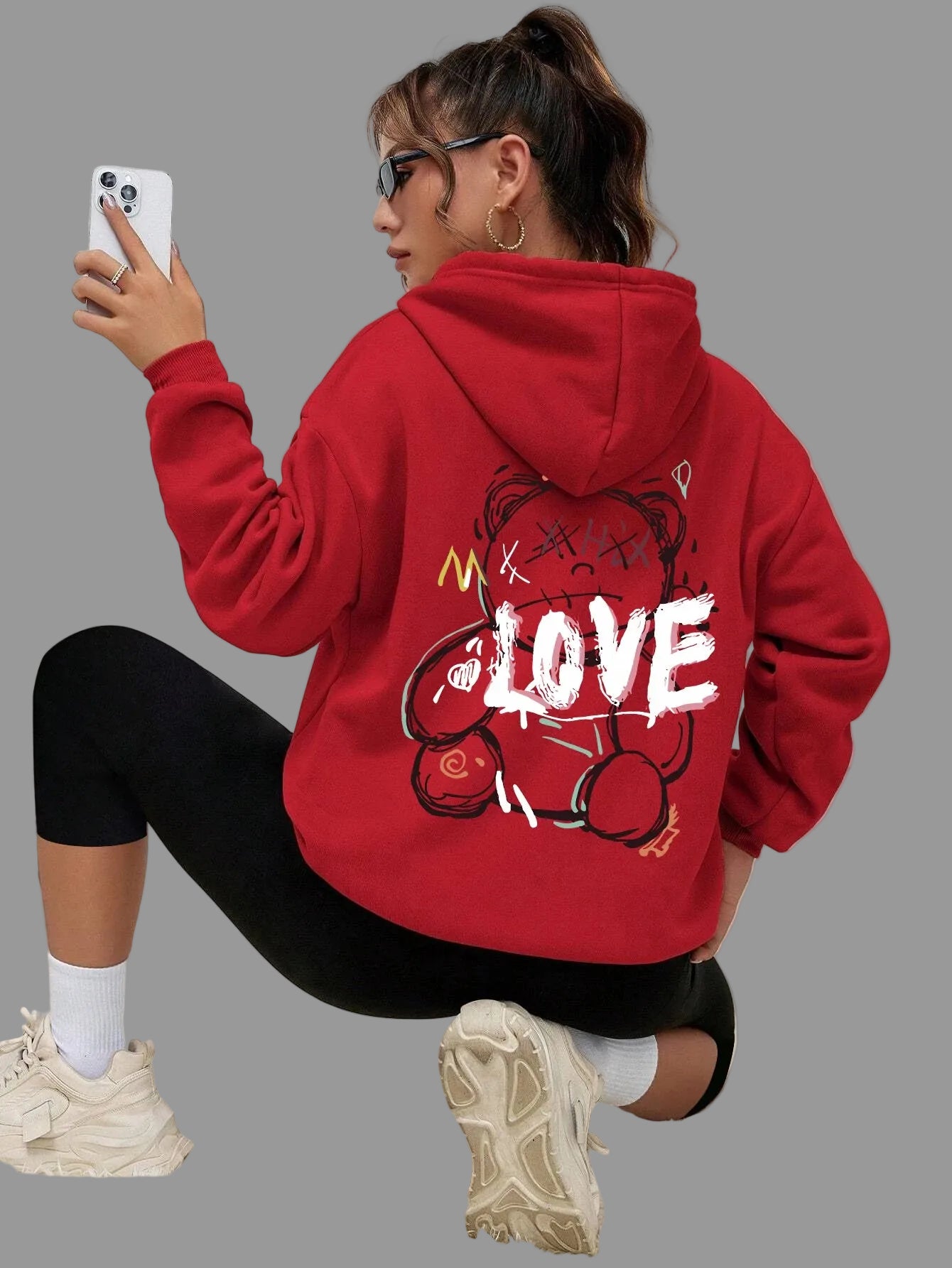 Graffiti Bear Print Hoodie