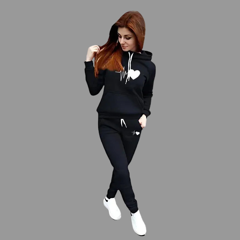 Women's Heart Print Tracksuit Set