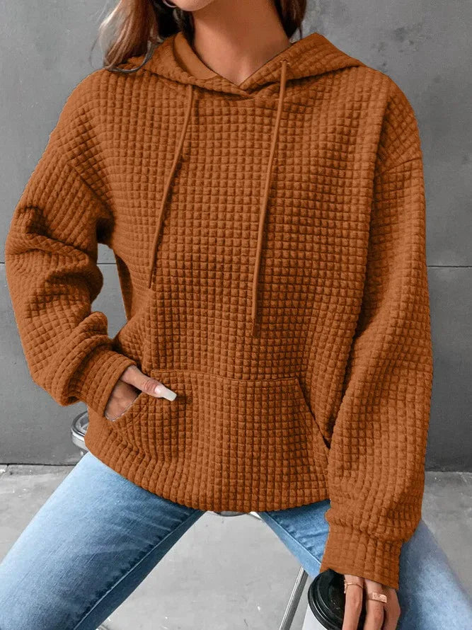 Women's Waffle Knit Hoodie | Lightweight Loose Fit Pullover Sweatshirt