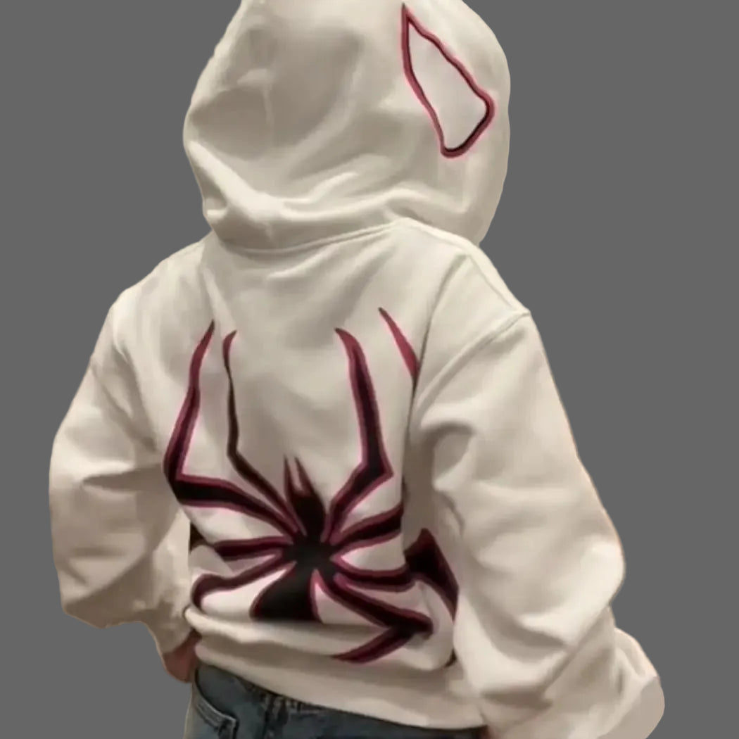 Urban Web Zip Hoodie – Oversized Y2K Streetwear