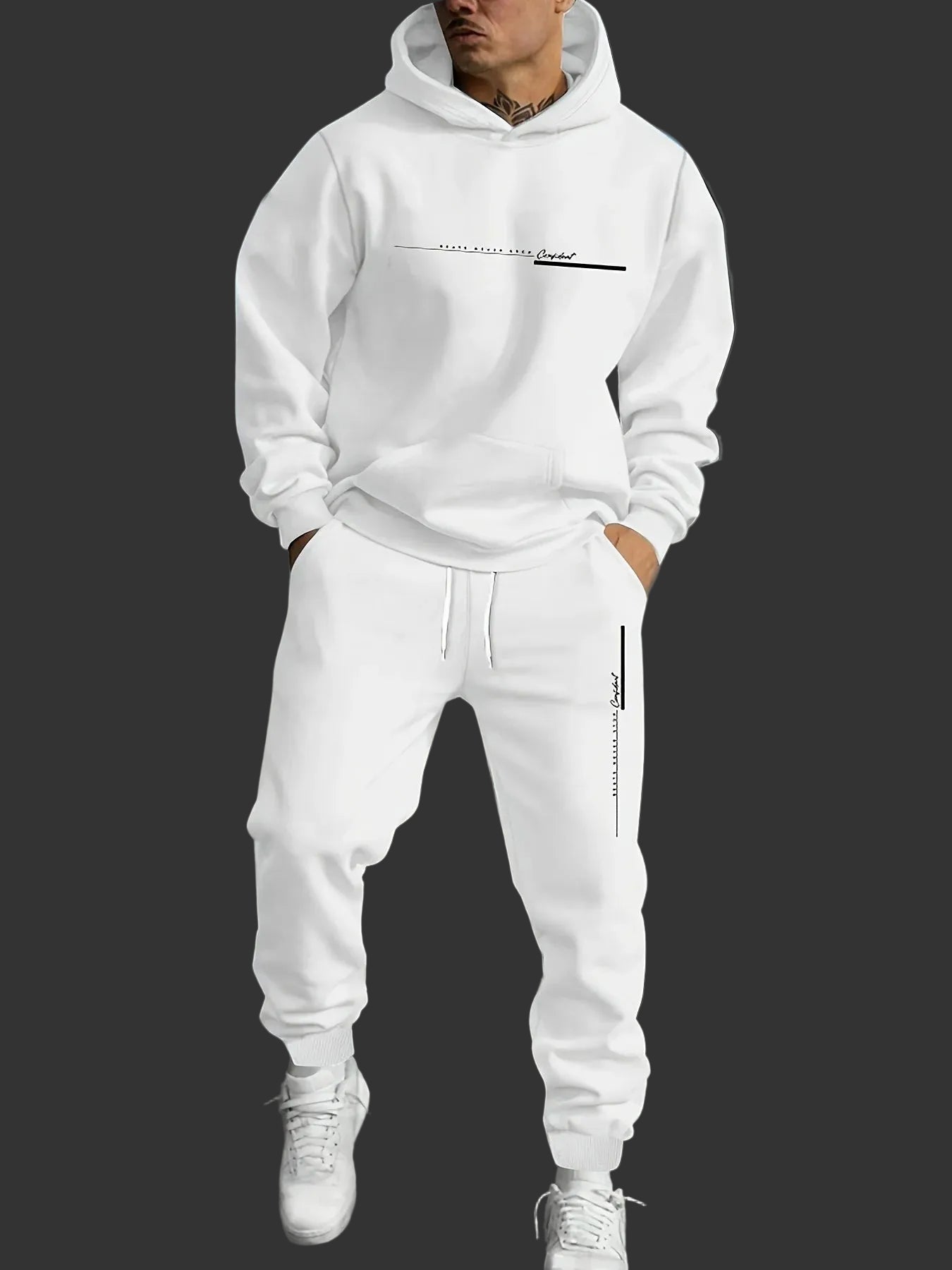 a white hooded outfit and pants