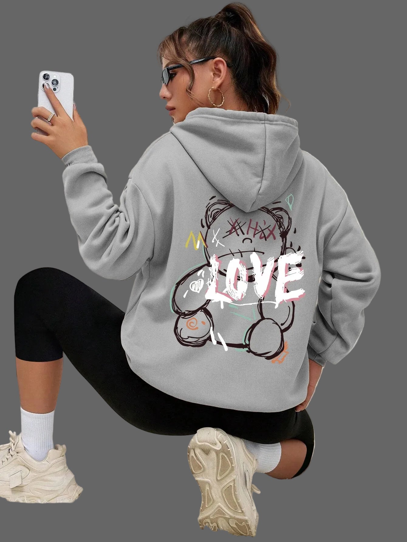 Graffiti Bear Print Hoodie