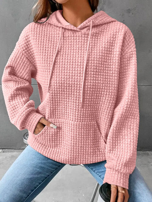 Women's Waffle Knit Hoodie | Lightweight Loose Fit Pullover Sweatshirt
