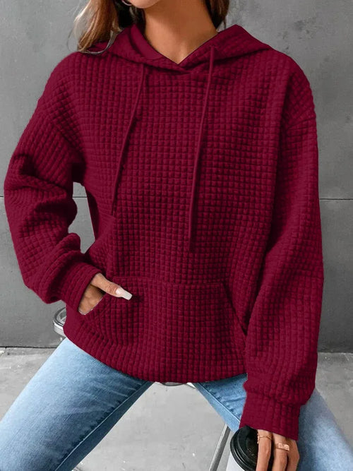 Women's Waffle Knit Hoodie | Lightweight Loose Fit Pullover Sweatshirt