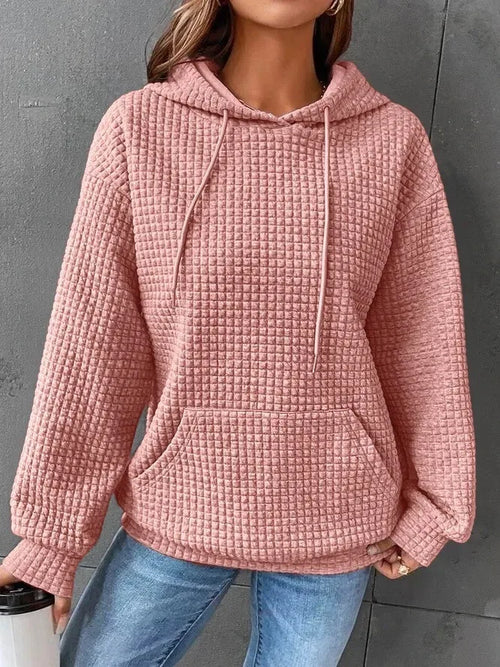Women's Waffle Knit Hoodie | Lightweight Loose Fit Pullover Sweatshirt