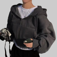 Zip Crop Hoodie – Minimal Y2K Streetwear