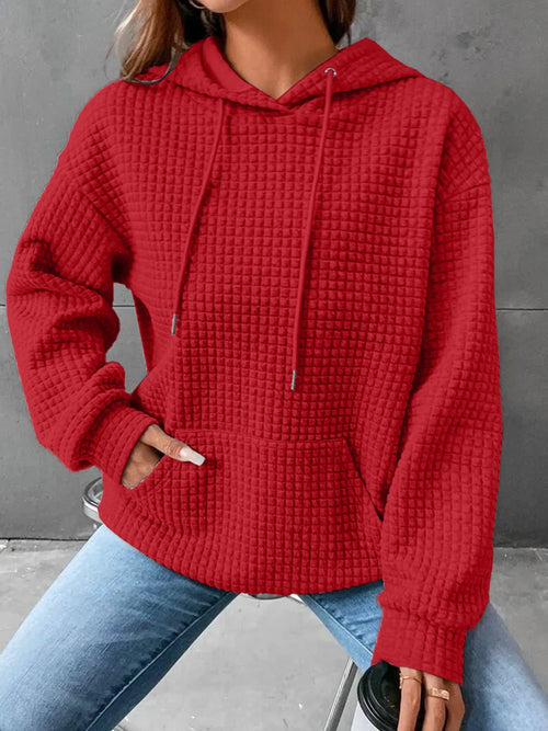 Women's Waffle Knit Hoodie | Lightweight Loose Fit Pullover Sweatshirt