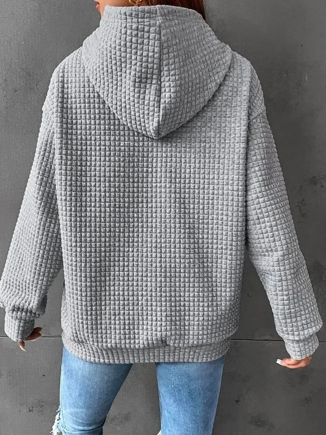 Women's Waffle Knit Hoodie | Lightweight Loose Fit Pullover Sweatshirt